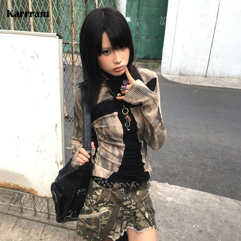 Winter Clothing Aesthetic - Karrram Japanische Y2k gerippte Tops Vintage
