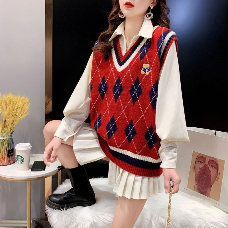 Winter Clothing Aesthetic - Rote Strickwesten für Damen, ärmellose Weste,