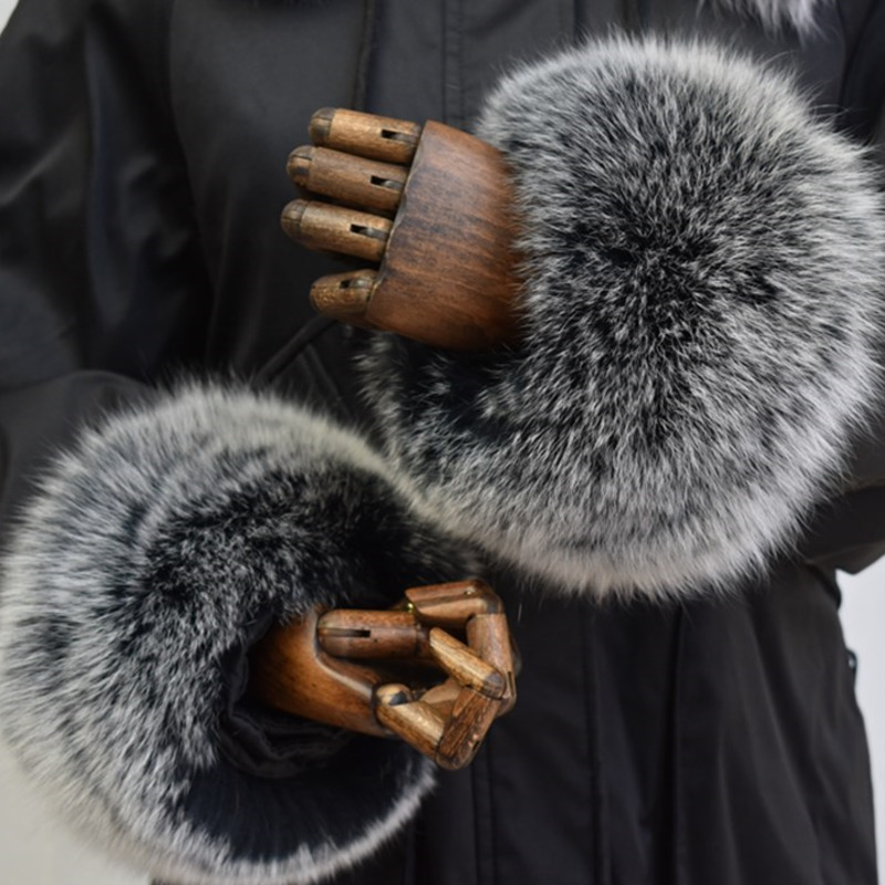 Winter Clothing Online - Fuchspelz-Manschetten für Damen, ganze Lederärmel, Kreis,