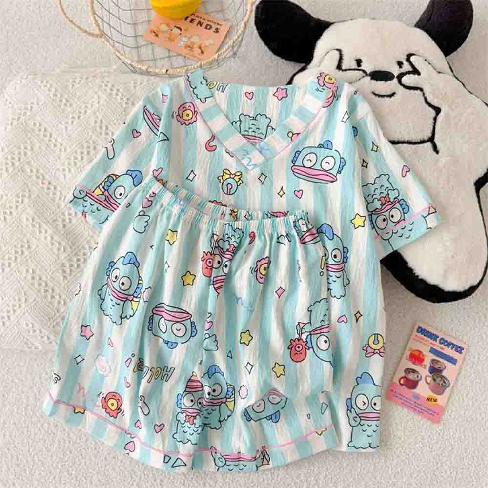 Winter Clothing Equipment - Sanrio Hangyodon Damen-Pyjama-Set Kawaii Cartoon Sommer