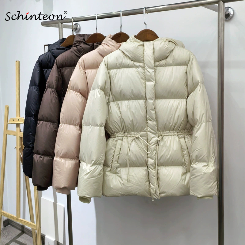 Winter Clothing Stores - Schinteon Damen-Daunenjacke mit Gürtel und Kapuze,