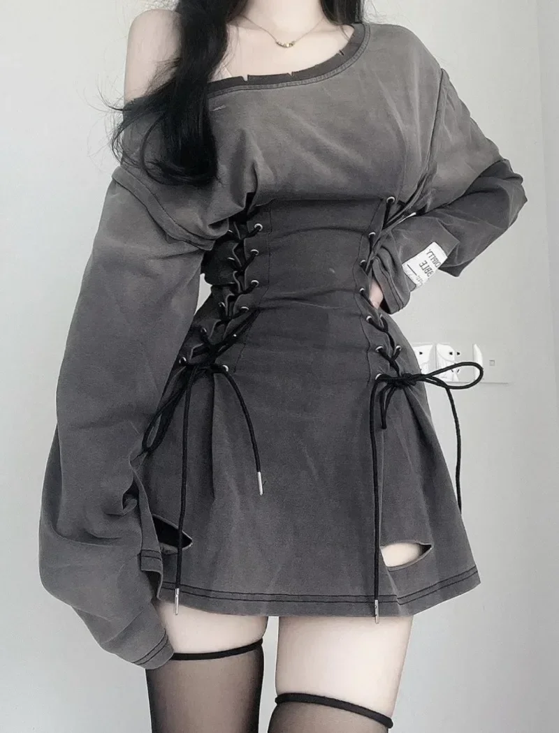 Winter Clothing Aesthetic - Fairycore Grunge Korsett Kleid Langarm Frauen
