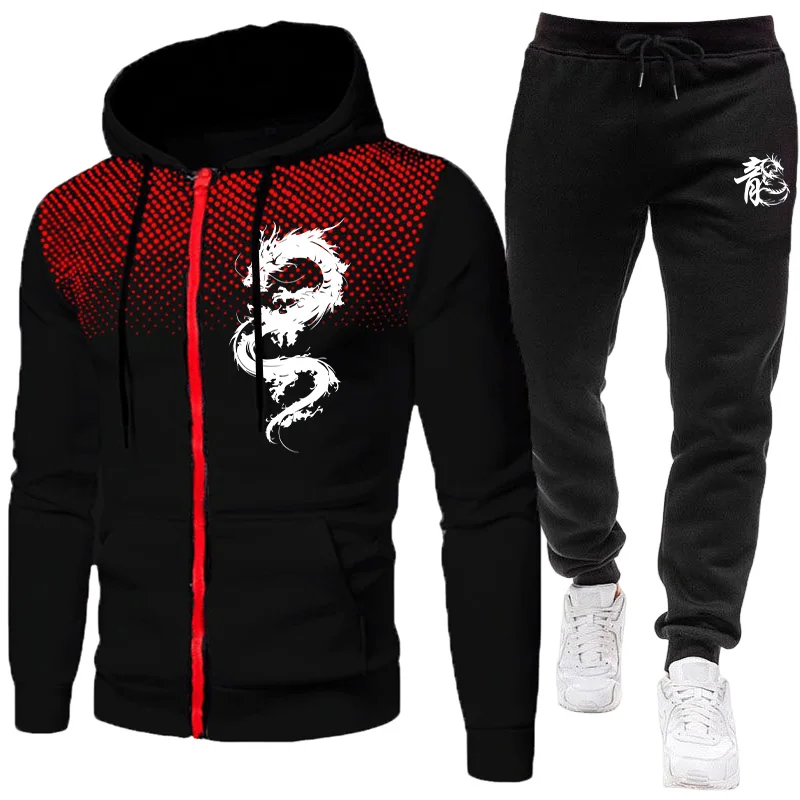 Warm Winter Clothing - Herren Paris Drachenmuster Mode-Print-Set Zweiteiliges Set