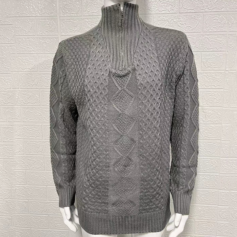 Winter Clothing Types - Herbst-Winter Strickpullover mit Reißverschluss, Hohem Kragen,