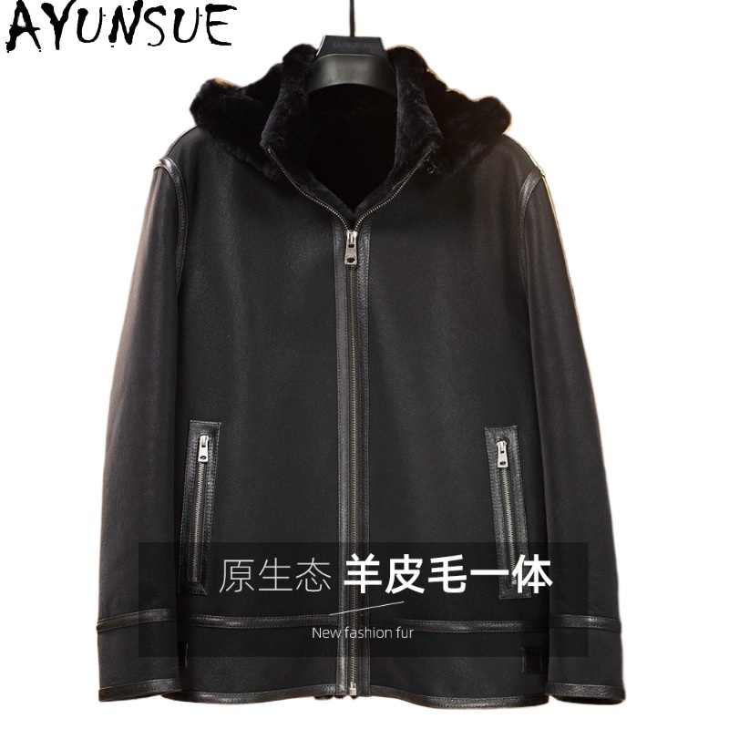 Warm Winter Clothing - AYUNSUE Schwarzer Echtpelzmantel für Herren, warme