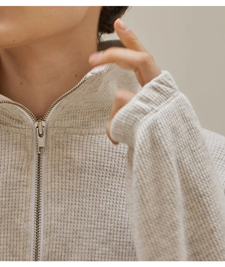 Baumwolle Waffel Zip Up Hoodie – Winter Clothing Aesthetic Bewertung und Preis