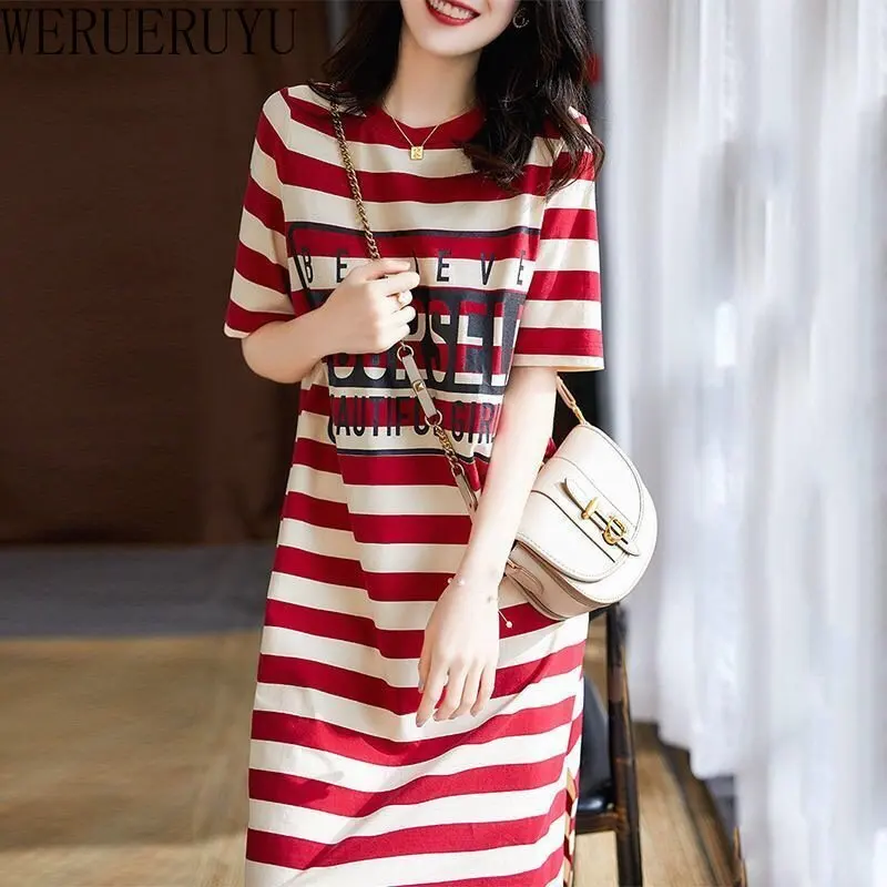 Gestreiften Print Kurzarm Midi – Winter Clothing Aesthetic Bewertung und Preis